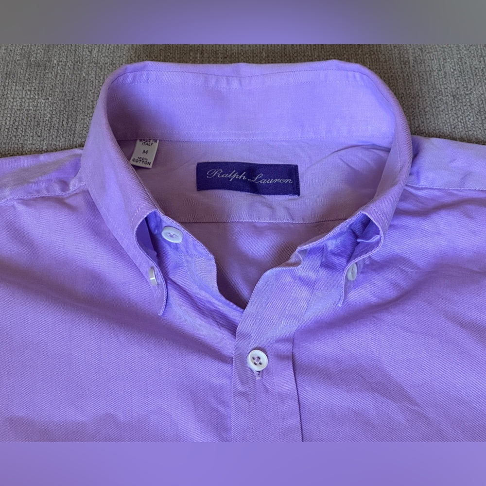 Ralph Lauren Purple Label Lavender 100% Cotton Button Down Men’s Shirt Size M - Picture 2 of 14